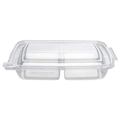 Tamper Tek 13 oz Rectangle Clear Plastic Container - with Lid, Tamper-Evident, 4 Compartments - 7" x 5 1/2" x 1 1/2" - 100 count box