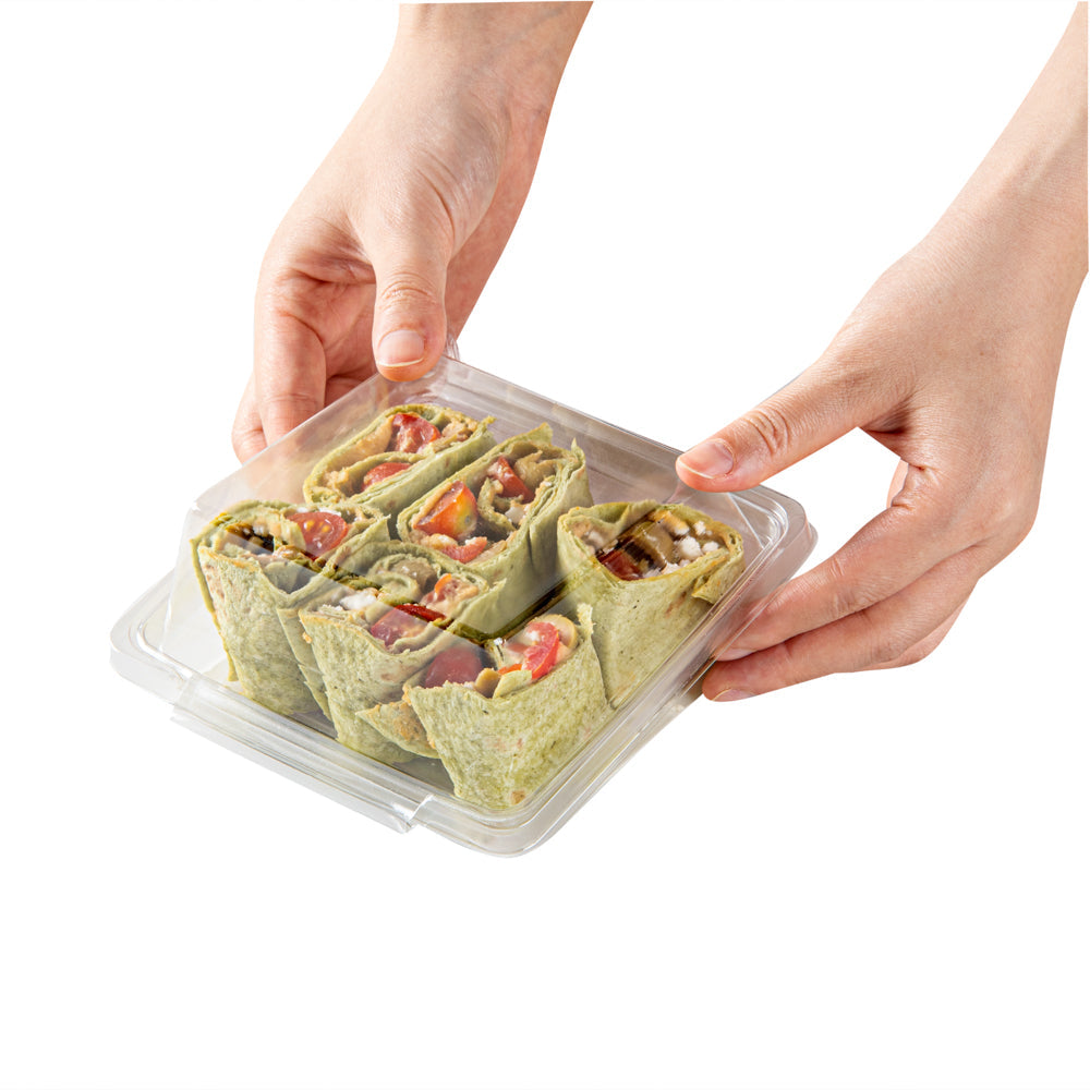 Tamper Tek Square Clear Plastic Sandwich Container - with Lid, Tamper-Evident - 5 3/4" x 5 1/2" x 2 1/2" - 100 count box