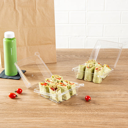 Tamper Tek Square Clear Plastic Sandwich Container - with Lid, Tamper-Evident - 5 3/4" x 5 1/2" x 2 1/2" - 100 count box