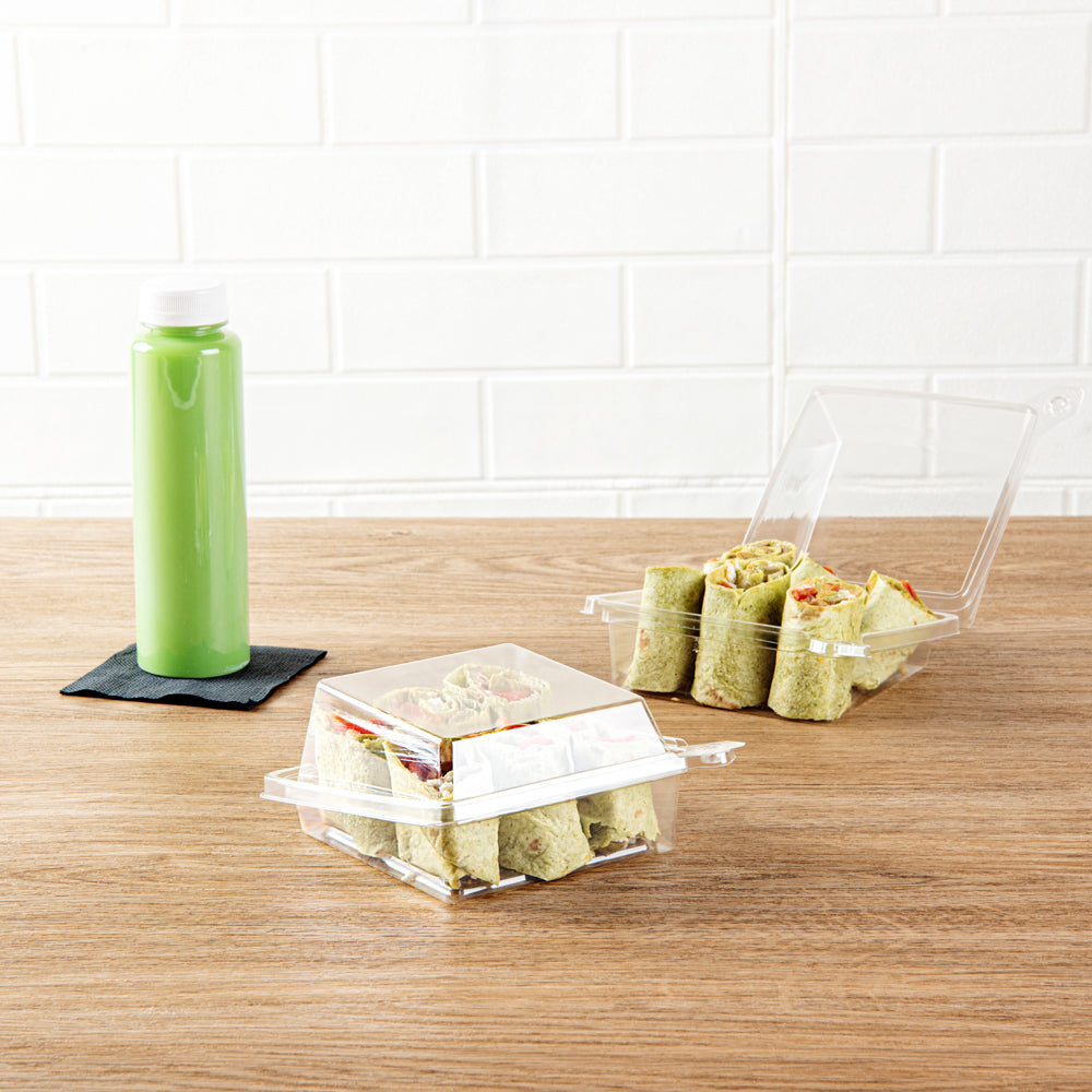 Tamper Tek Square Clear Plastic Sandwich Container - with Lid, Tamper-Evident - 5 3/4" x 5 1/2" x 2 1/2" - 100 count box