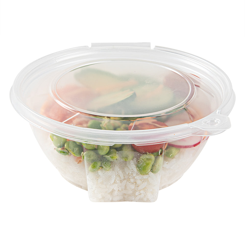 Tamper Tek 24 oz Round Clear Plastic Bowl - with Lid, Tamper-Evident, Microwavable - 6 3/4" x 6 1/2" x 2 1/2" - 100 count box