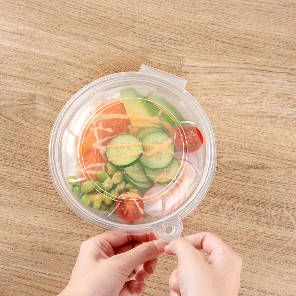 Tamper Tek 24 oz Round Clear Plastic Bowl - with Lid, Tamper-Evident, Microwavable - 6 3/4" x 6 1/2" x 2 1/2" - 100 count box
