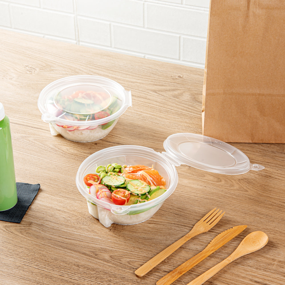 Tamper Tek 24 oz Round Clear Plastic Bowl - with Lid, Tamper-Evident, Microwavable - 6 3/4" x 6 1/2" x 2 1/2" - 100 count box