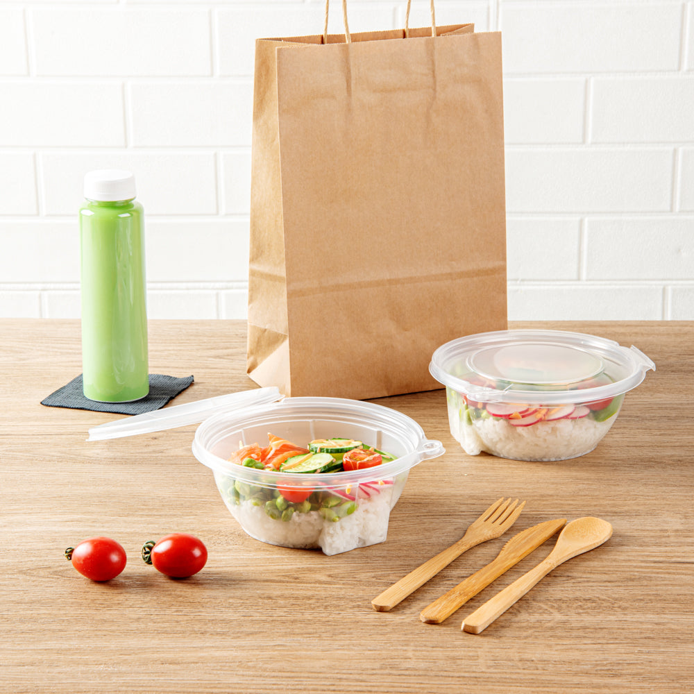 Tamper Tek 24 oz Round Clear Plastic Bowl - with Lid, Tamper-Evident, Microwavable - 6 3/4" x 6 1/2" x 2 1/2" - 100 count box