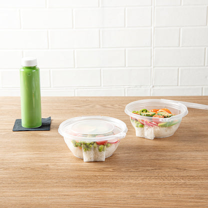 Tamper Tek 24 oz Round Clear Plastic Bowl - with Lid, Tamper-Evident, Microwavable - 6 3/4" x 6 1/2" x 2 1/2" - 100 count box