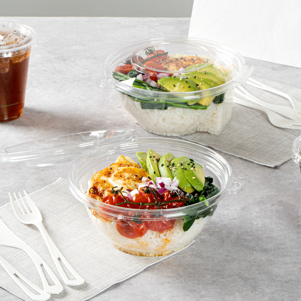 Tamper Tek 24 oz Round Clear Plastic Bowl - with Lid, Tamper-Evident - 6 3/4" x 6 1/2" x 2 3/4" - 100 count box