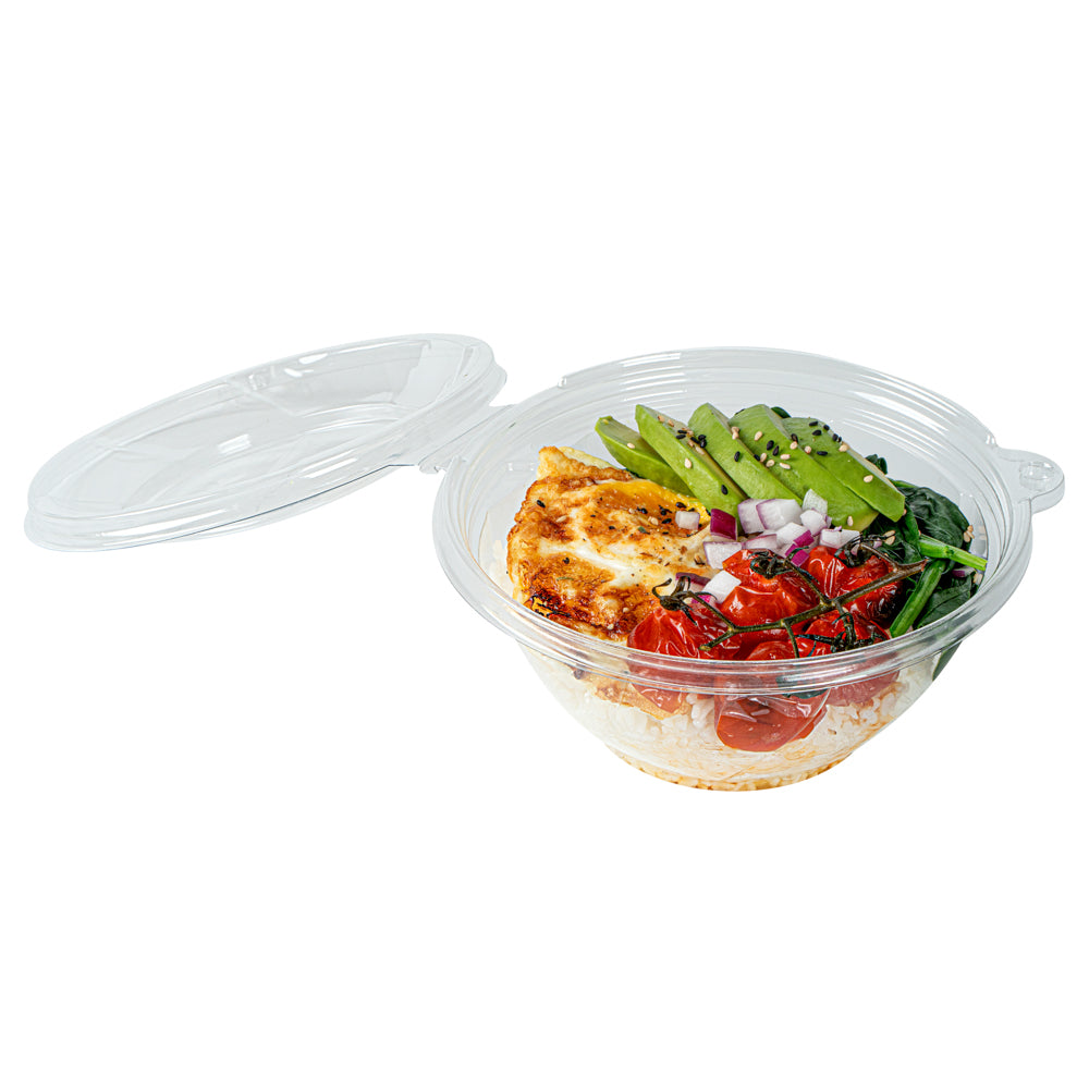 Tamper Tek 24 oz Round Clear Plastic Bowl - with Lid, Tamper-Evident - 6 3/4" x 6 1/2" x 2 3/4" - 100 count box