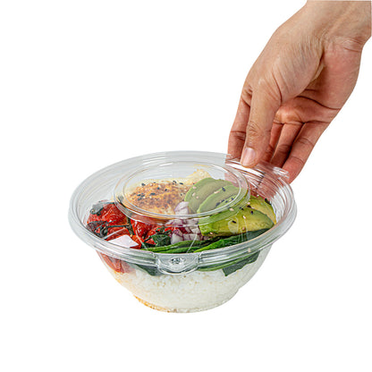 Tamper Tek 24 oz Round Clear Plastic Bowl - with Lid, Tamper-Evident - 6 3/4" x 6 1/2" x 2 3/4" - 100 count box
