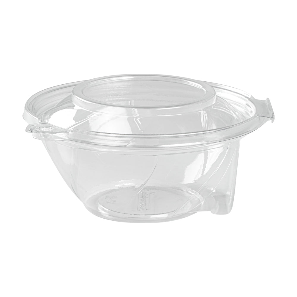 Tamper Tek 24 oz Round Clear Plastic Bowl - with Lid, Tamper-Evident - 6 3/4" x 6 1/2" x 2 3/4" - 100 count box