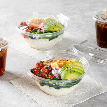 Tamper Tek 24 oz Round Clear Plastic Bowl - with Lid, Tamper-Evident - 6 3/4" x 6 1/2" x 2 3/4" - 100 count box