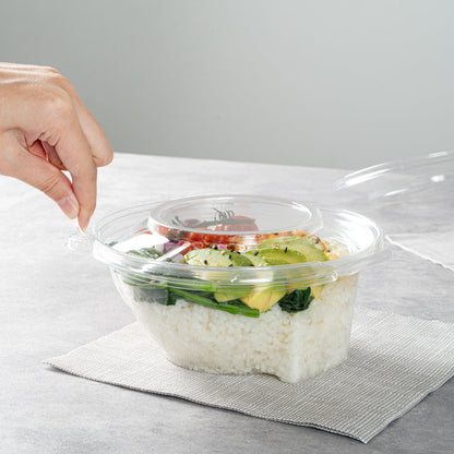 Tamper Tek 24 oz Round Clear Plastic Bowl - with Lid, Tamper-Evident - 6 3/4" x 6 1/2" x 2 3/4" - 100 count box