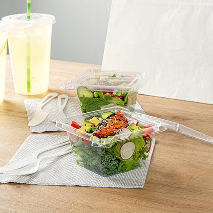 Tamper Tek 12 oz Square Clear Plastic Salad Bowl - with Lid, Tamper-Evident - 4 3/4" x 4 1/2" x 2 1/4" - 100 count box