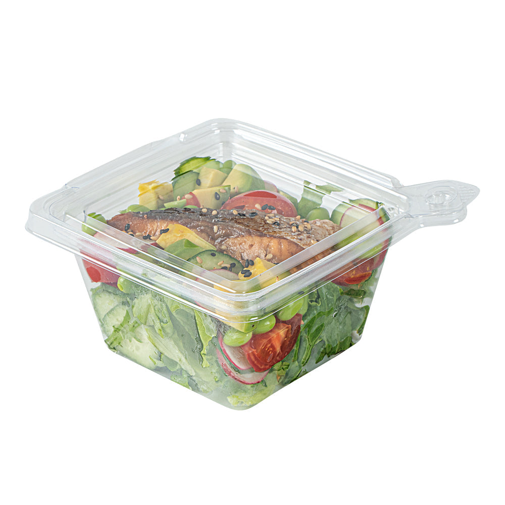 Tamper Tek 12 oz Square Clear Plastic Salad Bowl - with Lid, Tamper-Evident - 4 3/4" x 4 1/2" x 2 1/4" - 100 count box