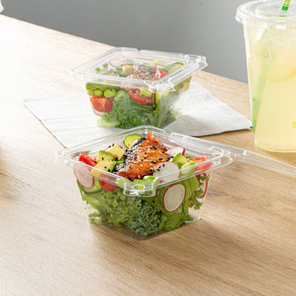 Tamper Tek 12 oz Square Clear Plastic Salad Bowl - with Lid, Tamper-Evident - 4 3/4" x 4 1/2" x 2 1/4" - 100 count box