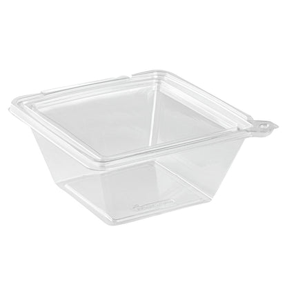 Tamper Tek 48 oz Square Clear Plastic Salad Bowl - with Lid, Tamper-Evident - 7 1/2" x 7 1/4" x 3 1/4" - 100 count box