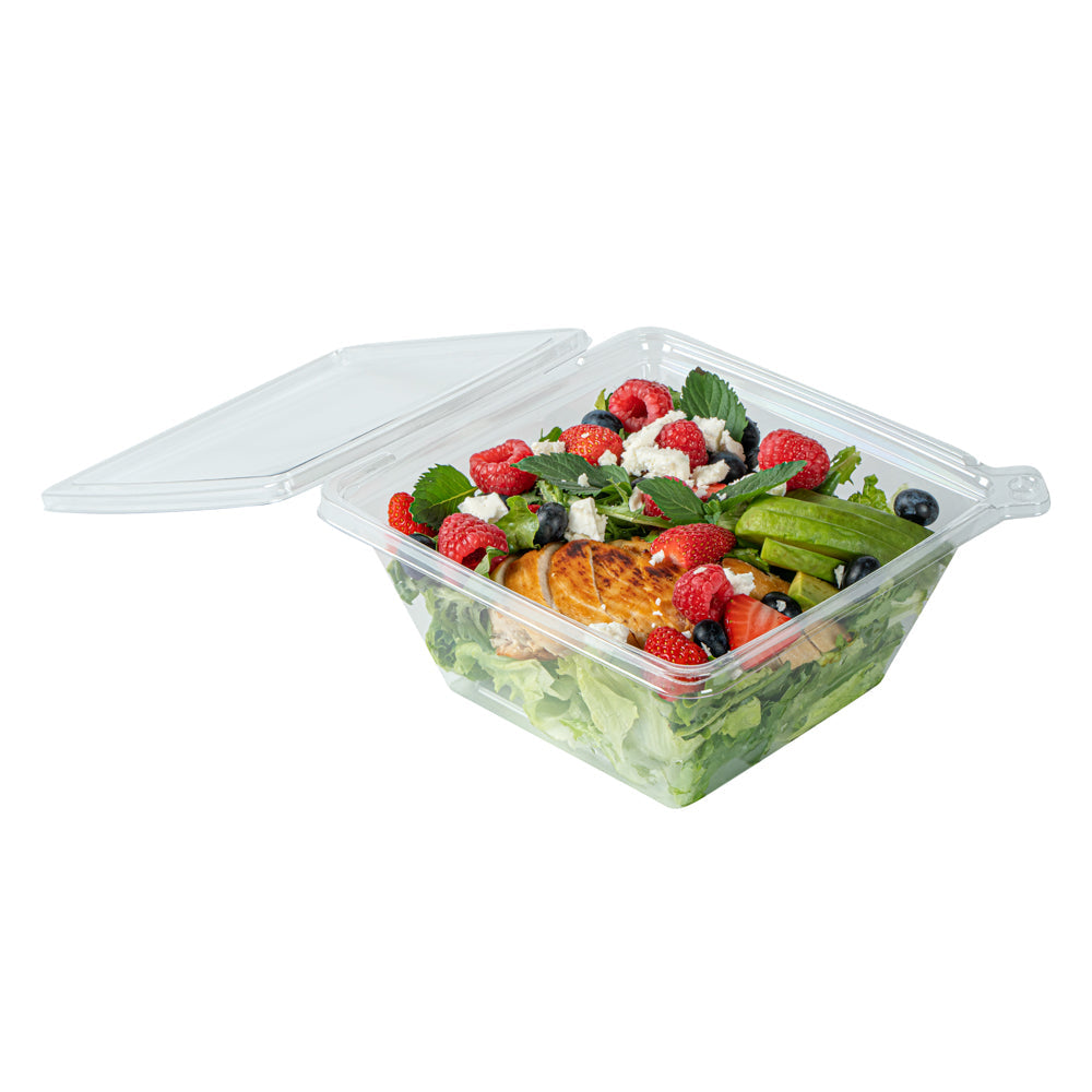Tamper Tek 48 oz Square Clear Plastic Salad Bowl - with Lid, Tamper-Evident - 7 1/2" x 7 1/4" x 3 1/4" - 100 count box