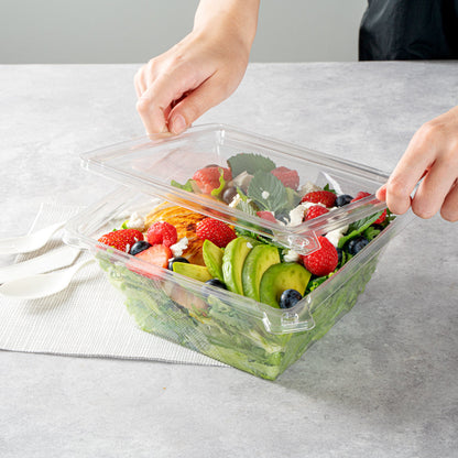 Tamper Tek 48 oz Square Clear Plastic Salad Bowl - with Lid, Tamper-Evident - 7 1/2" x 7 1/4" x 3 1/4" - 100 count box