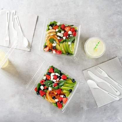 Tamper Tek 48 oz Square Clear Plastic Salad Bowl - with Lid, Tamper-Evident - 7 1/2" x 7 1/4" x 3 1/4" - 100 count box