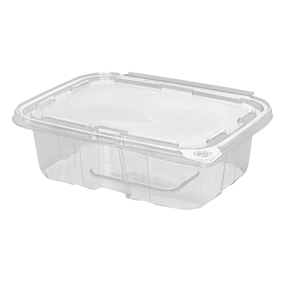 Tamper Tek 20 oz Rectangle Clear Plastic Salad Container - with Lid, Tamper-Evident - 7 1/4" x 5 1/2" x 2" - 100 count box