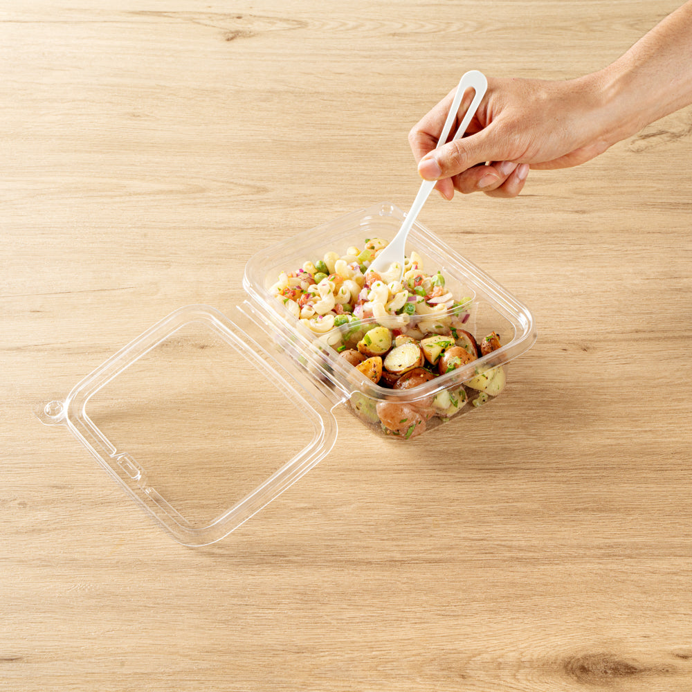Tamper Tek 24 oz Rectangle Clear Plastic Container - with Lid, Tamper-Evident, 2 Compartments - 7 1/4" x 5 1/2" x 2 1/4" - 100 count box