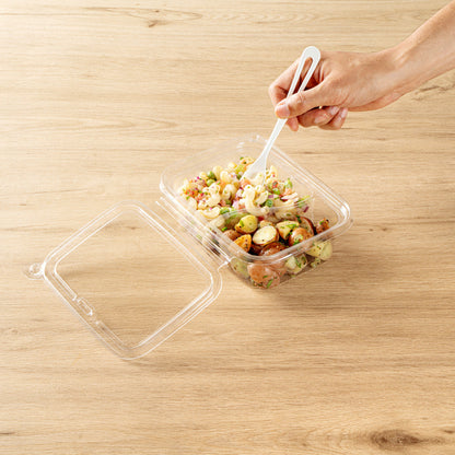 Tamper Tek 24 oz Rectangle Clear Plastic Container - with Lid, Tamper-Evident, 2 Compartments - 7 1/4" x 5 1/2" x 2 1/4" - 100 count box