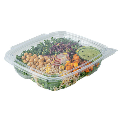 Tamper Tek 48 oz Rectangle Clear Plastic Salad Container - with Lid, Tamper-Evident - 8 3/4" x 7 3/4" x 1 3/4" - 100 count box