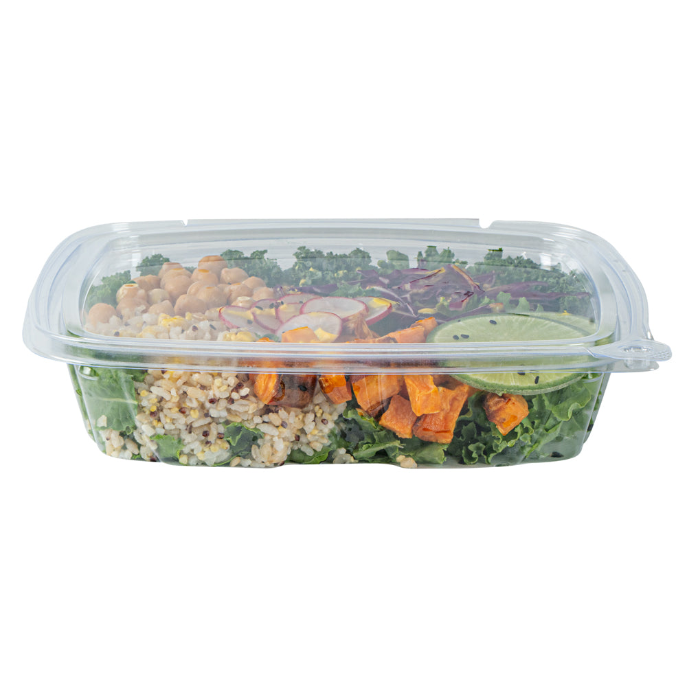 Tamper Tek 48 oz Rectangle Clear Plastic Salad Container - with Lid, Tamper-Evident - 8 3/4" x 7 3/4" x 1 3/4" - 100 count box