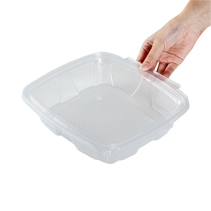 Tamper Tek 48 oz Rectangle Clear Plastic Salad Container - with Lid, Tamper-Evident - 8 3/4" x 7 3/4" x 1 3/4" - 100 count box