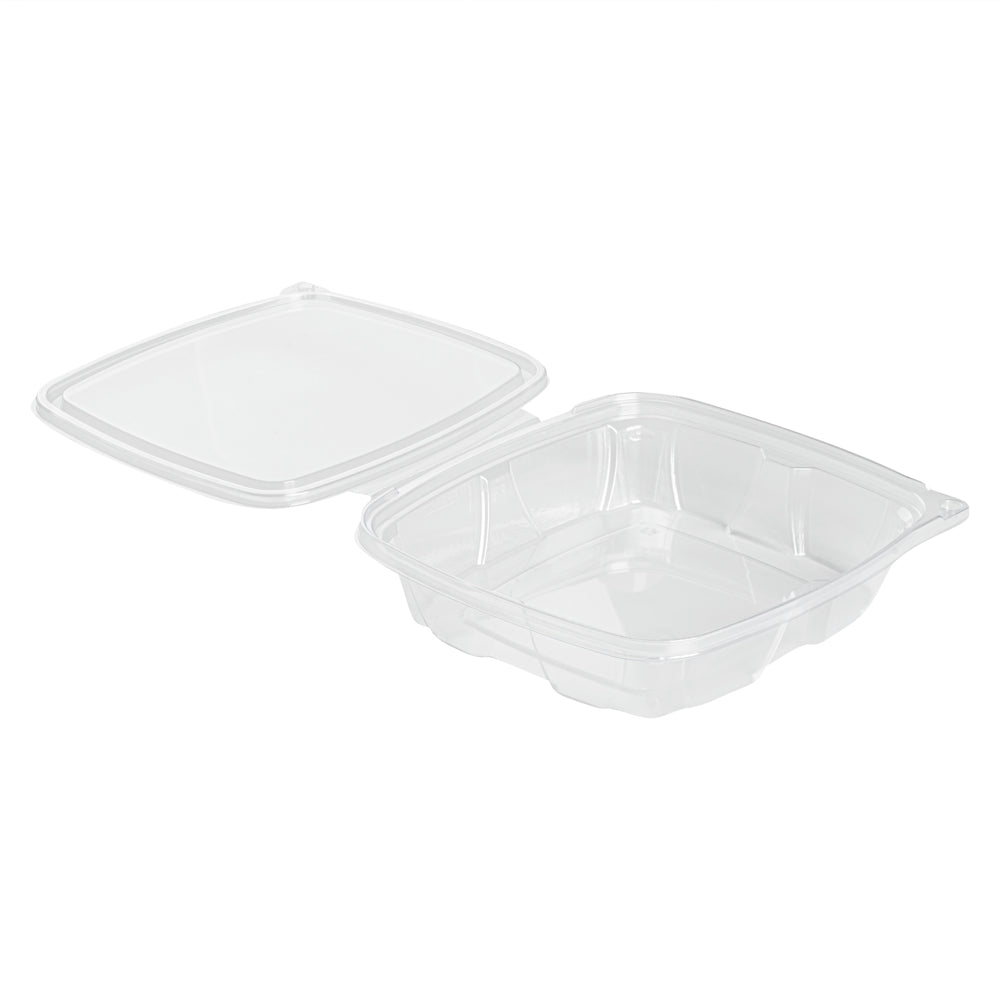 Tamper Tek 48 oz Rectangle Clear Plastic Salad Container - with Lid, Tamper-Evident - 8 3/4" x 7 3/4" x 1 3/4" - 100 count box