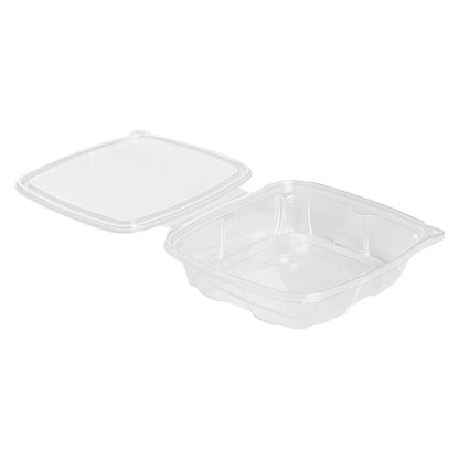 Tamper Tek 48 oz Rectangle Clear Plastic Salad Container - with Lid, Tamper-Evident - 8 3/4" x 7 3/4" x 1 3/4" - 100 count box