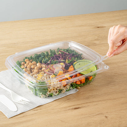 Tamper Tek 48 oz Rectangle Clear Plastic Salad Container - with Lid, Tamper-Evident - 8 3/4" x 7 3/4" x 1 3/4" - 100 count box