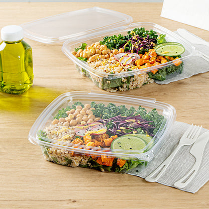 Tamper Tek 48 oz Rectangle Clear Plastic Salad Container - with Lid, Tamper-Evident - 8 3/4" x 7 3/4" x 1 3/4" - 100 count box