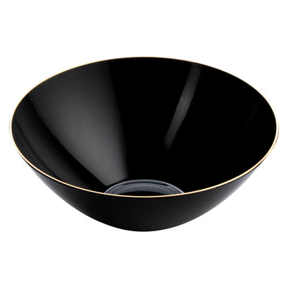 Moderna 6 oz Round Black Plastic Gold-Rimmed Bowl - 4 3/4" x 4 3/4" x 1 3/4" - 20 count box