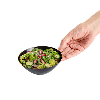Moderna 6 oz Round Black Plastic Gold-Rimmed Bowl - 4 3/4" x 4 3/4" x 1 3/4" - 20 count box