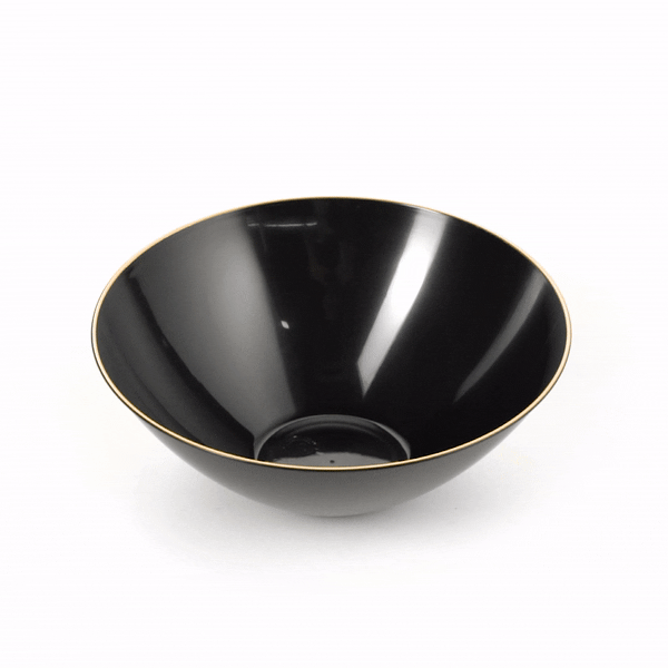Moderna 6 oz Round Black Plastic Gold-Rimmed Bowl - 4 3/4" x 4 3/4" x 1 3/4" - 20 count box