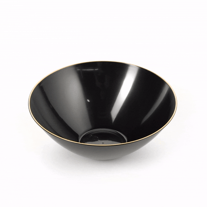 Moderna 6 oz Round Black Plastic Gold-Rimmed Bowl - 4 3/4" x 4 3/4" x 1 3/4" - 20 count box