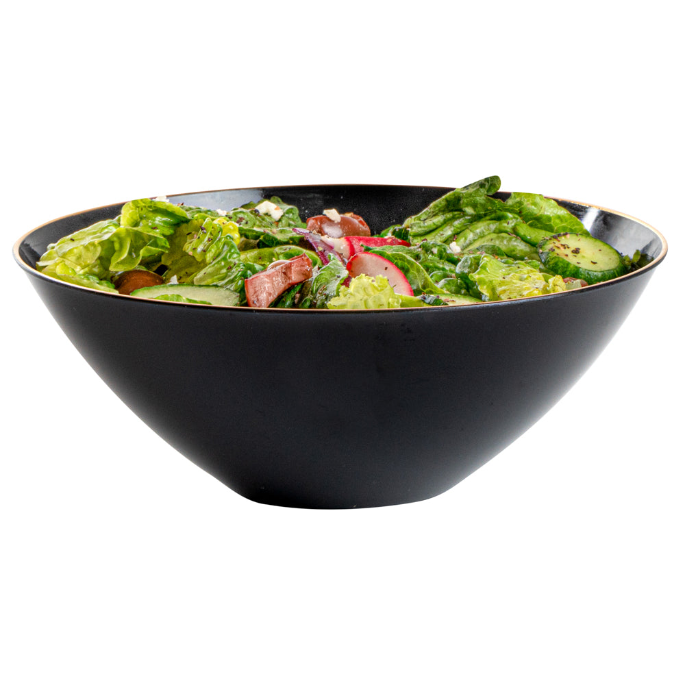 Moderna 6 oz Round Black Plastic Gold-Rimmed Bowl - 4 3/4" x 4 3/4" x 1 3/4" - 100 count box