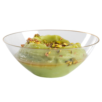 Moderna 6 oz Round Clear Plastic Gold-Rimmed Bowl - 4 3/4" x 4 3/4" x 1 3/4" - 100 count box