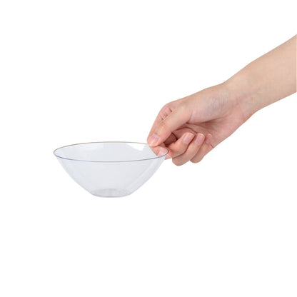 Moderna 6 oz Round Clear Plastic Gold-Rimmed Bowl - 4 3/4" x 4 3/4" x 1 3/4" - 100 count box
