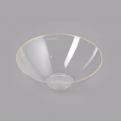 Moderna 6 oz Round Clear Plastic Gold-Rimmed Bowl - 4 3/4" x 4 3/4" x 1 3/4" - 100 count box