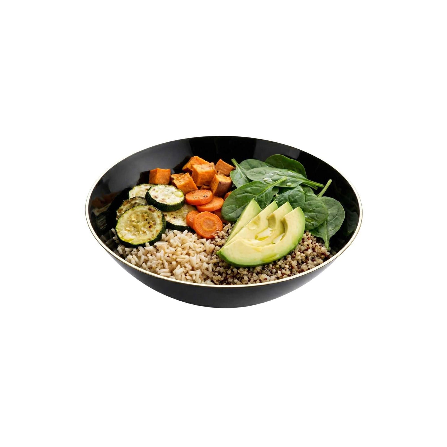 Moderna 16 oz Round Black Plastic Gold-Rimmed Bowl - 7" x 7" x 2" - 100 count box