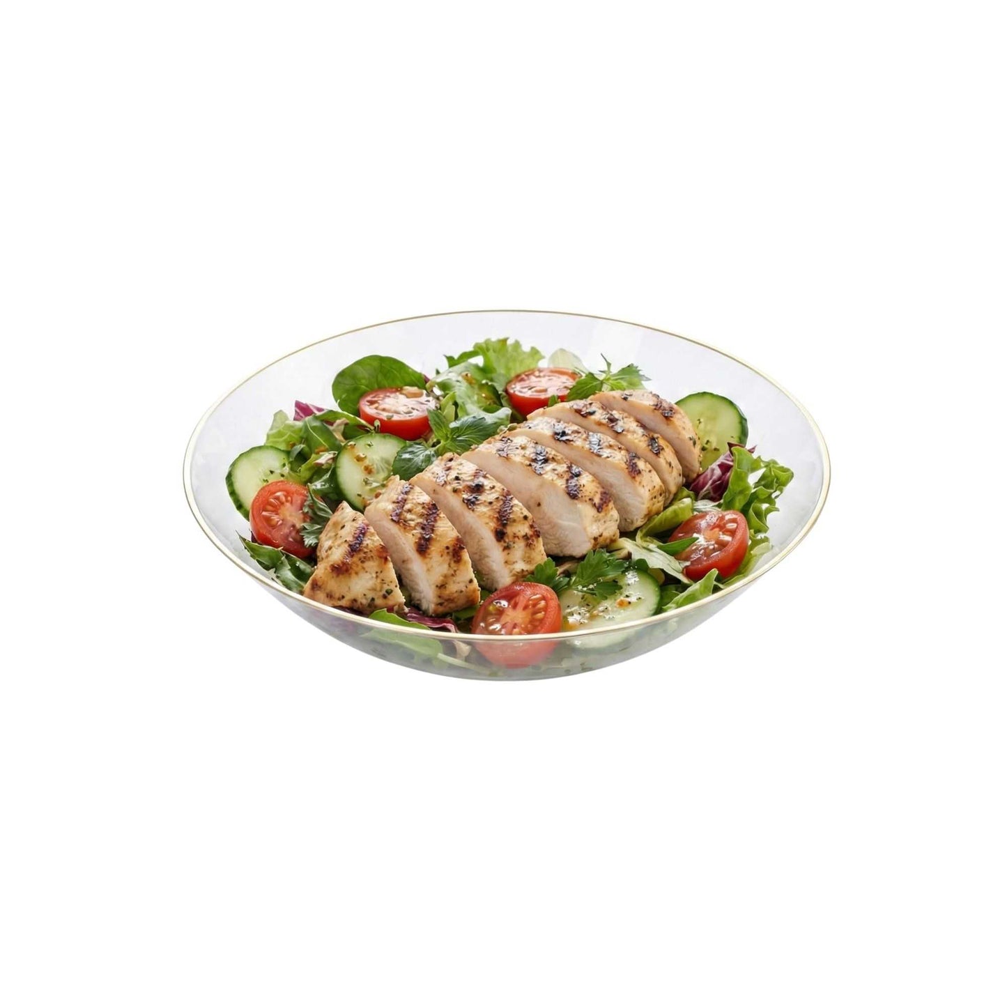 Moderna 16 oz Round Clear Plastic Gold-Rimmed Bowl - 7" x 7" x 2" - 100 count box