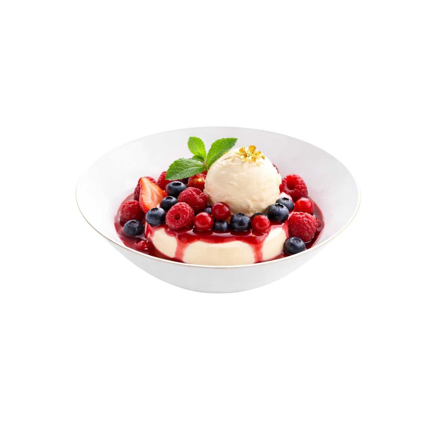 Moderna 16 oz Round White Plastic Gold-Rimmed Bowl - 7" x 7" x 2" - 100 count box
