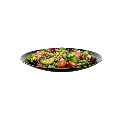 Moderna Round Black Plastic Gold-Rimmed Plate - 7" x 7" x 1/2" - 40 count box