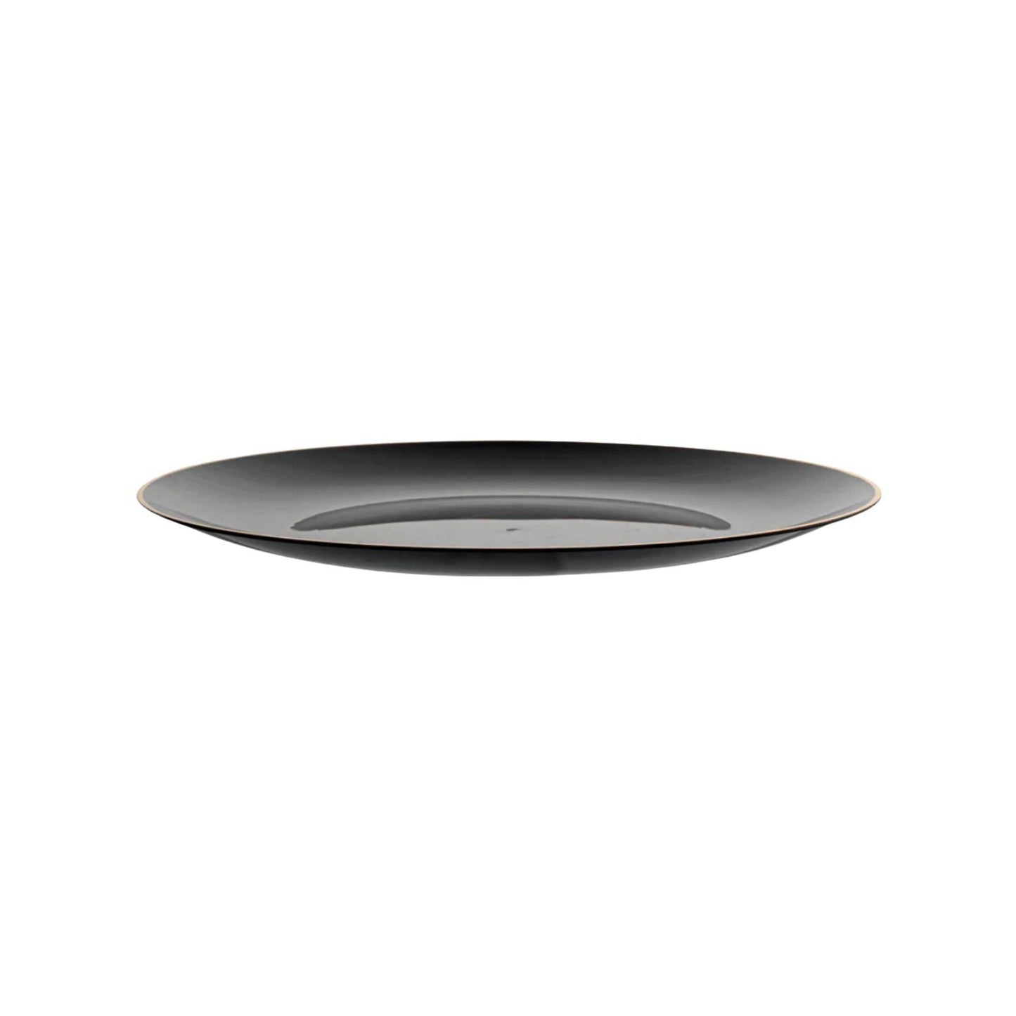 Moderna Round Black Plastic Gold-Rimmed Plate - 10" x 10" x 3/4" - 200 count box