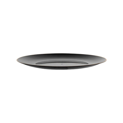 Moderna Round Black Plastic Gold-Rimmed Plate - 10" x 10" x 3/4" - 200 count box