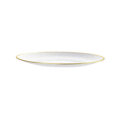 Moderna Round White Plastic Gold-Rimmed Plate - 10" x 10" x 3/4" - 40 count box