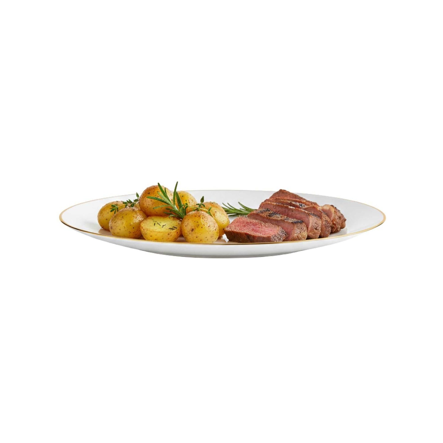 Moderna Round White Plastic Gold-Rimmed Plate - 10" x 10" x 3/4" - 40 count box