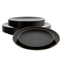 Moderna Round Black Plastic Gold-Rimmed Plate Set - Includes 7" and 10" Plate Sets - 40 count box