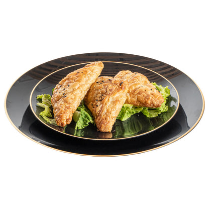 Moderna Round Black Plastic Gold-Rimmed Plate Set - Includes 7" and 10" Plate Sets - 40 count box